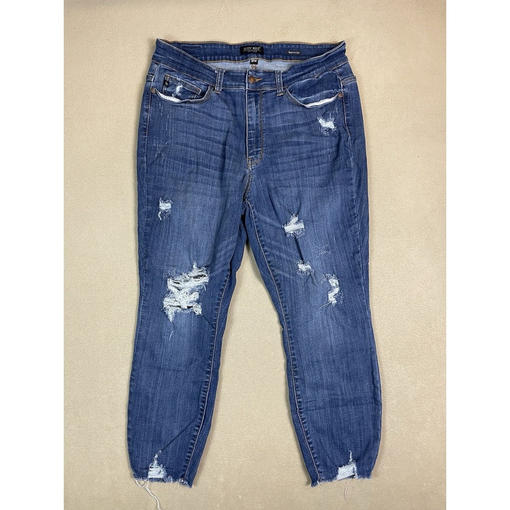 Judy Blue Jeans Womens 18W Blue Skinny Fit Distressed Stretch Denim Adult